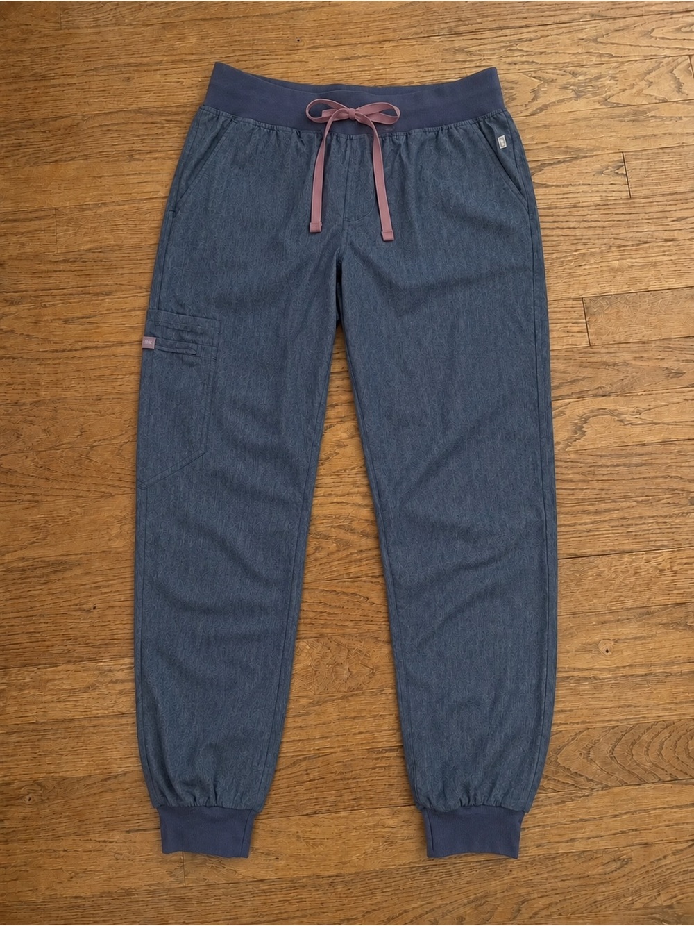 Figs Denim-Look Navy Track Joggers with Mauve Drawstring Sz 4XL/T